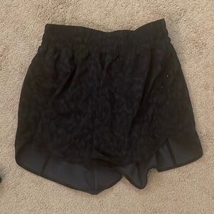 Lululemon Black Leopard Track That 5 Inch Shorts